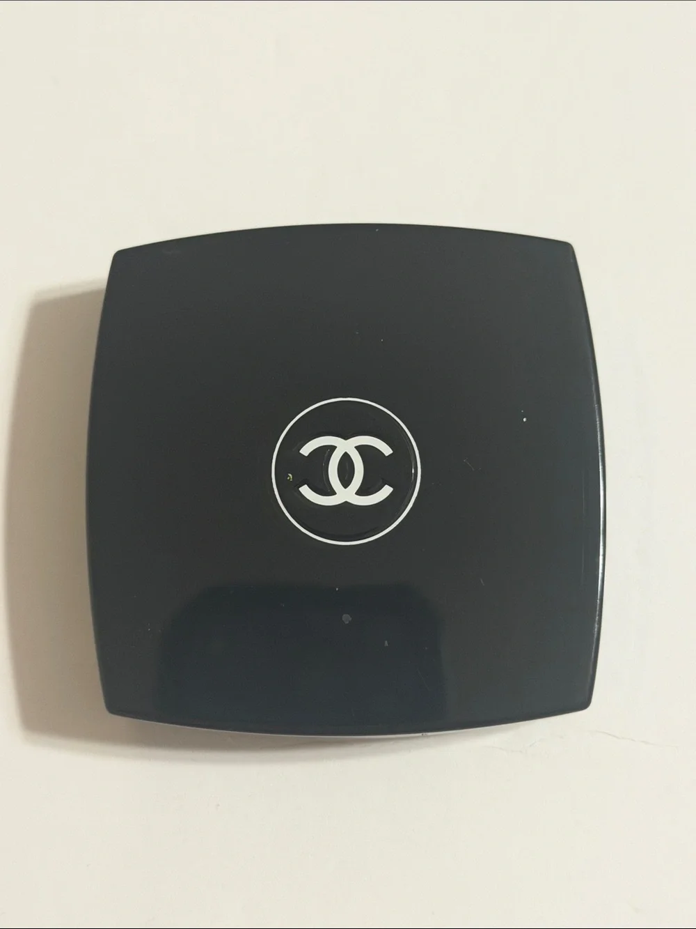 CHANEL Black Compact Powder Case with White CC Emblem